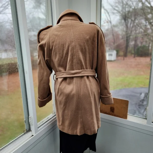Vintage DonnyBrook Tan Camel Double Breasted Wool Belted Coat Size 14 - Picture 11 of 12